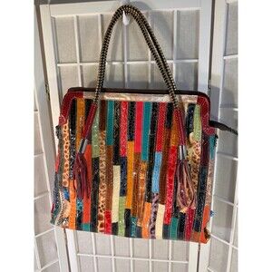 Handbag Tote Multicolor Patent Leather Snakeskin Bag  Boho NWOT